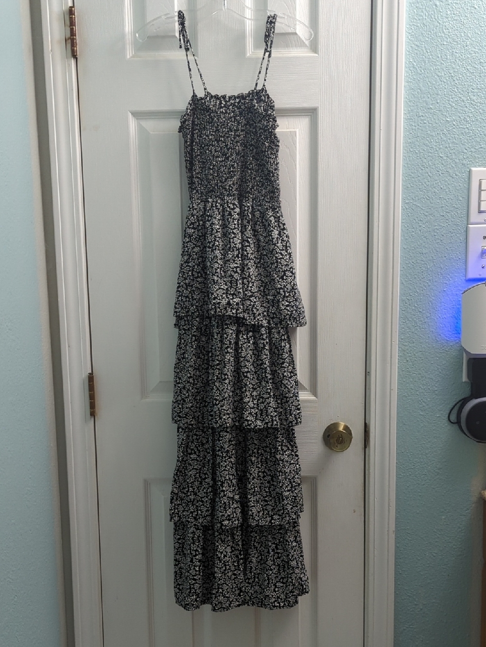 Chelsea & Violet Black and White Floral Maxi with Smocked Bodice